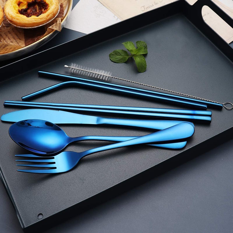 Topbooc Portable Stainless Steel Flatware Set, Travel Camping Cutlery Set, Portable Utensil Travel Silverware Dinnerware Set with a Waterproof Case (Blue) - Image 4